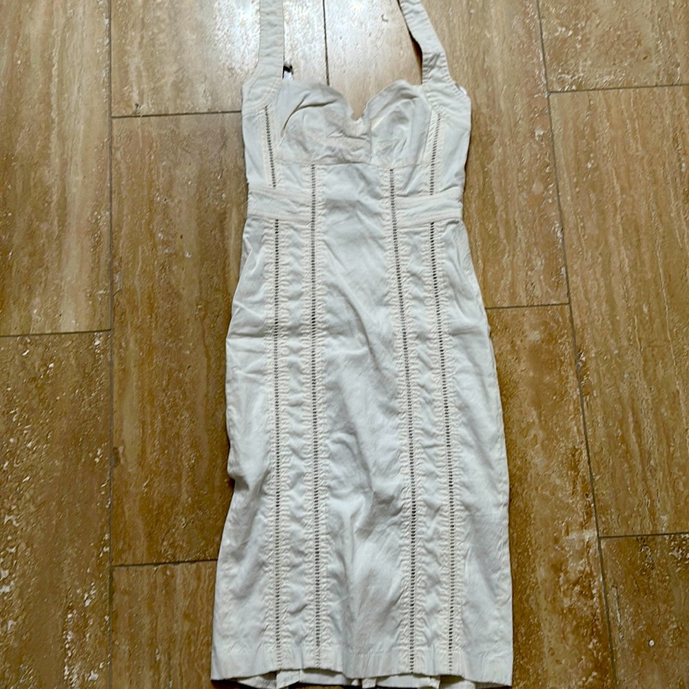 White linen halter dress